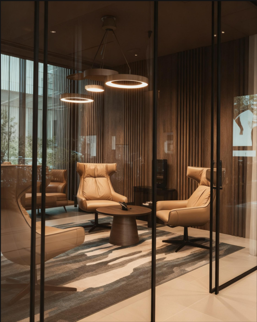 glass partition in office spaces, office spaces designs, commercial interior design, meeting room lounge