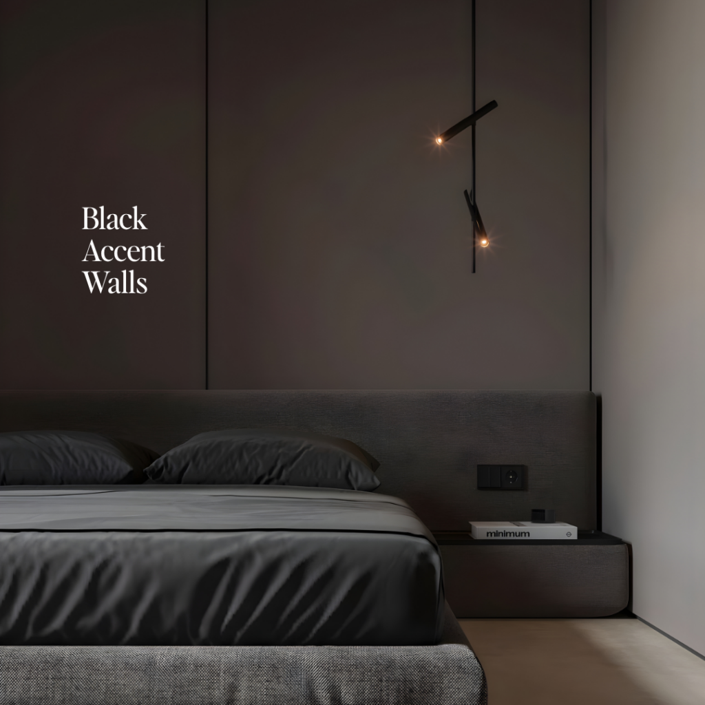 Black Accents Interior Design, Living Room, Monochrome Design, Luxury and Modern Living Room Interior