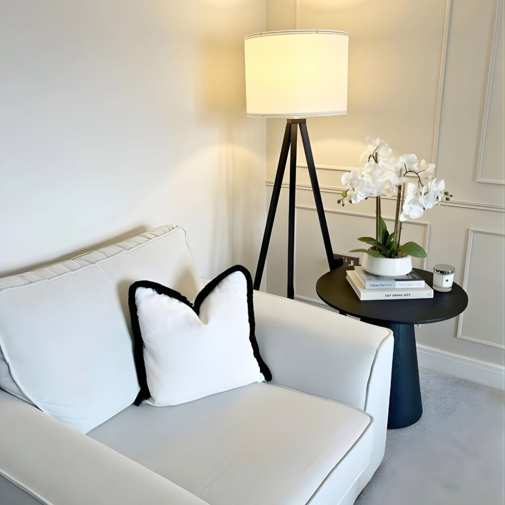 Black Accents Interior Design, Living Room, Monochrome Design, Luxury and Modern Living Room Interior